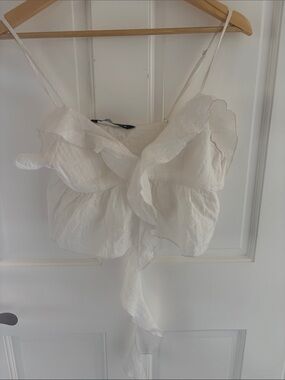 Zara White Ruffle Tie-Front Camisole